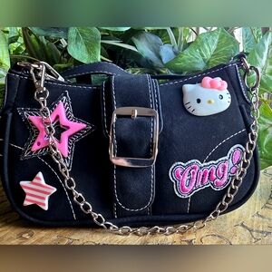 Hello Kitty Black and Pink Faux Suede Shoulder Bag NWT